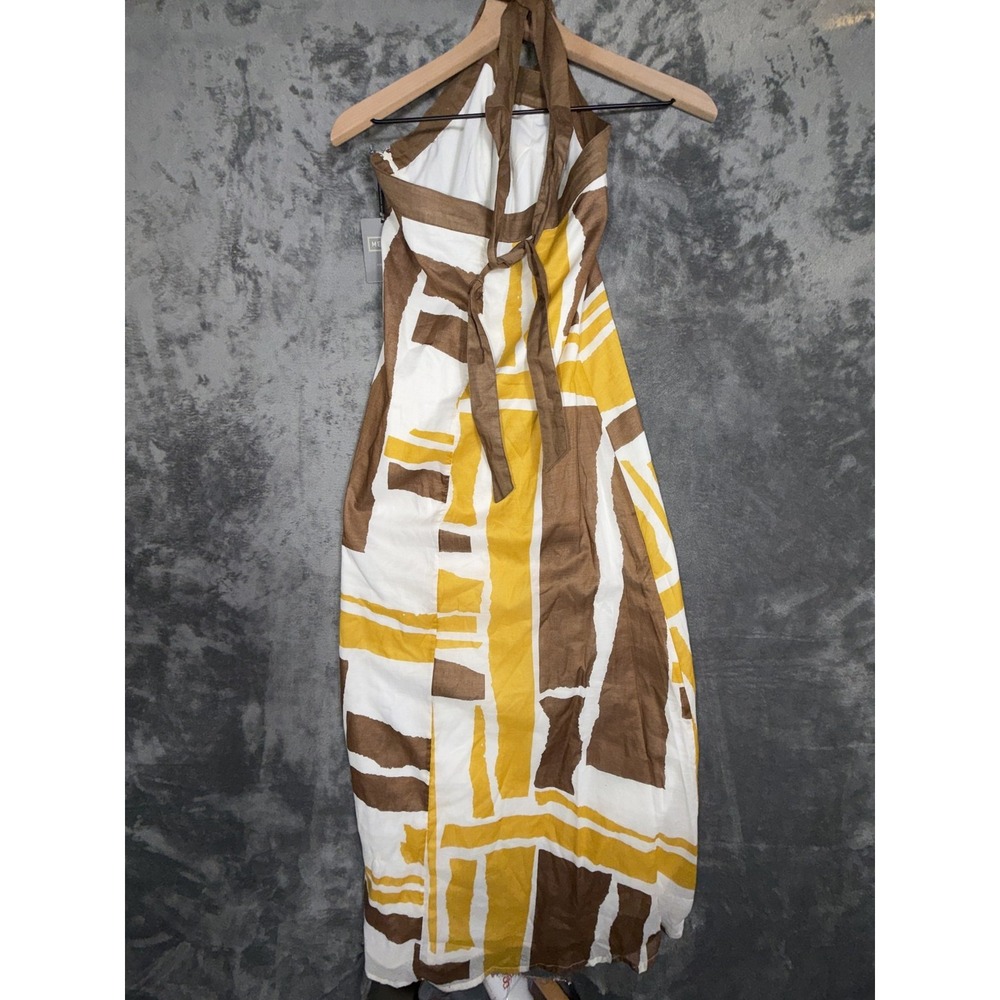 Merona Womens Halter Maxi Dress Size 6 Brown Yellow White Abstract NWT